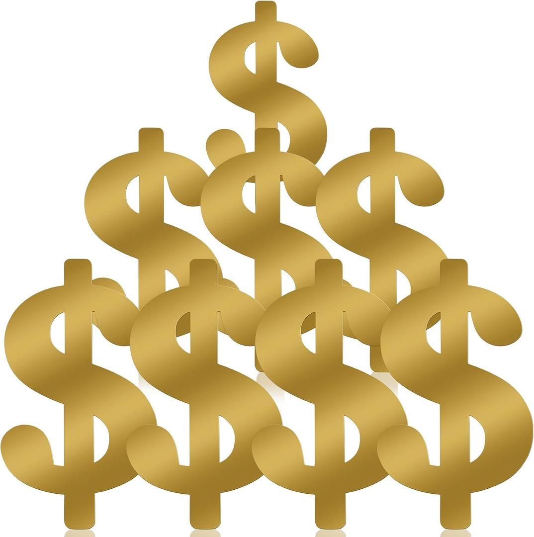8 Pcs Dollar Themed Party Decorations 13. 4'' Glitter Dollar Birthday Decor Money Investment Bachelorette Foil Cutout for Us Dollar Sign Money Party Casino Night Supplies