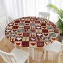 Valentines Day Round Tablecloth Fitted Best for 40"-44" Red Plaid Table Cloth Elastic Edge Water-Resistant Washable Love Heart Decoration Table Cover for Party Picnic Indoor Decor
