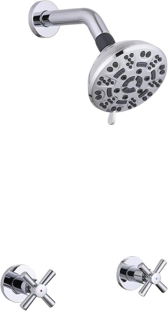 2 Handle Shower Faucet,Wall Mounted Two Handles Shower Faucet Set with 8 Modes Rainfall Shower Head,2 Knobs Single Function Shower Trim Kit with Rough-in Valve,Chrome