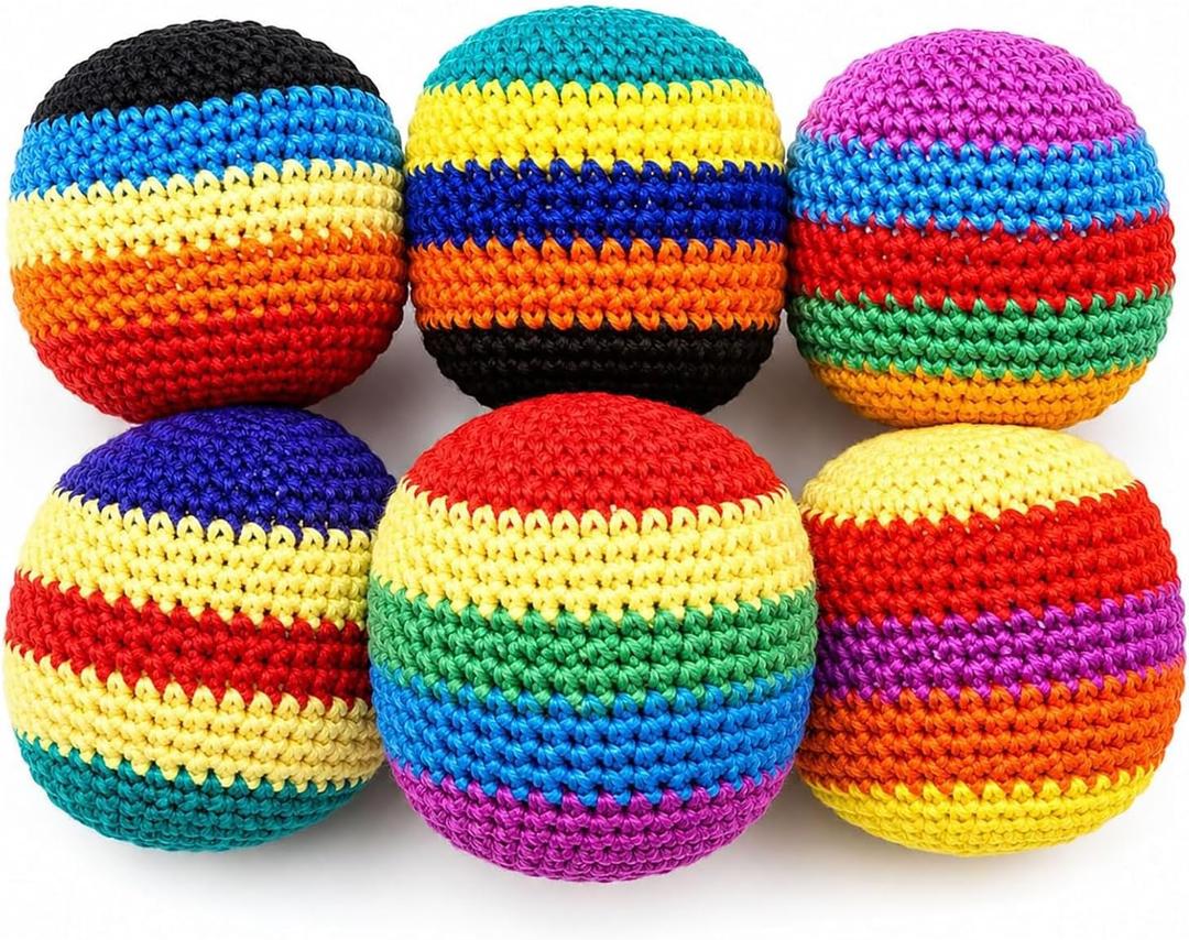 Handmade Knitted Footbag, Colorful Crochet Footbag Sacks, 2026 Upgraded Footbags Knitted, Soft Pellet Filled Sack for Skill Training, Random Color and Style Sent (6PCS)