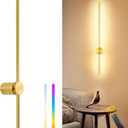 GOODATE 23.6 Inch Battery Operated Wall Sconce, 12000mAh Rechargeable Wall Sconce with Remote Control, Dimmable LED Wireless Wall Light for Bedroom, Living Room, 15 Colors, 180 Rotate, Gold, 1 Pack