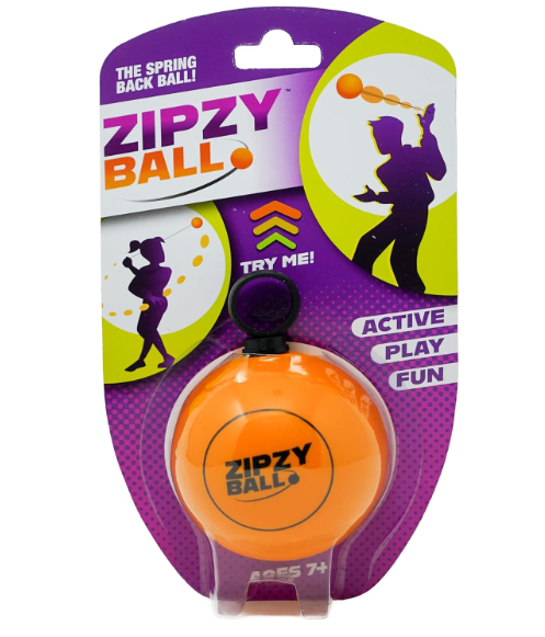 ZipzyBall Sporty Spring Back Hand Ball Fidget  Kid or Adult Indoor and Outdoor All Season Active Play Workout Skill Toy. Recommended for Ages 7 & Up.