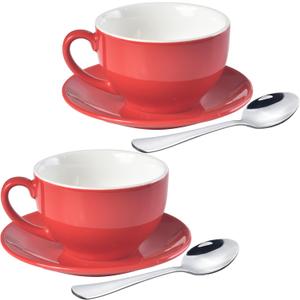 ionEgg Porcelain Coffee Cup with Saucer 220ml/7.3oz for Cappuccino, Latte, and Tea, Red, Set of 2