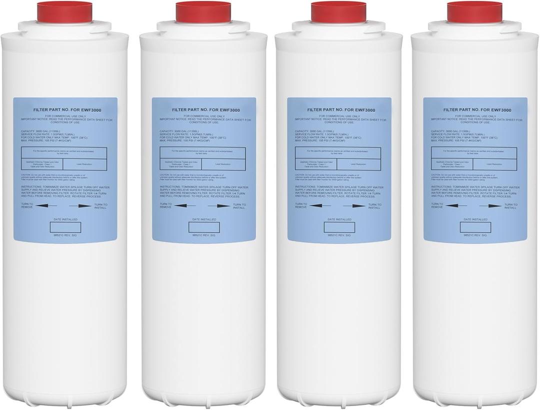 51300C Water Replacement Filter Compatible with Elkay 51300C EWF3000, and Ezh20 Bottle Filling Station, 3000 Gallon Water Filter Replacement for ERF750, 51299C, 55898C (No Chip) 4 Pack