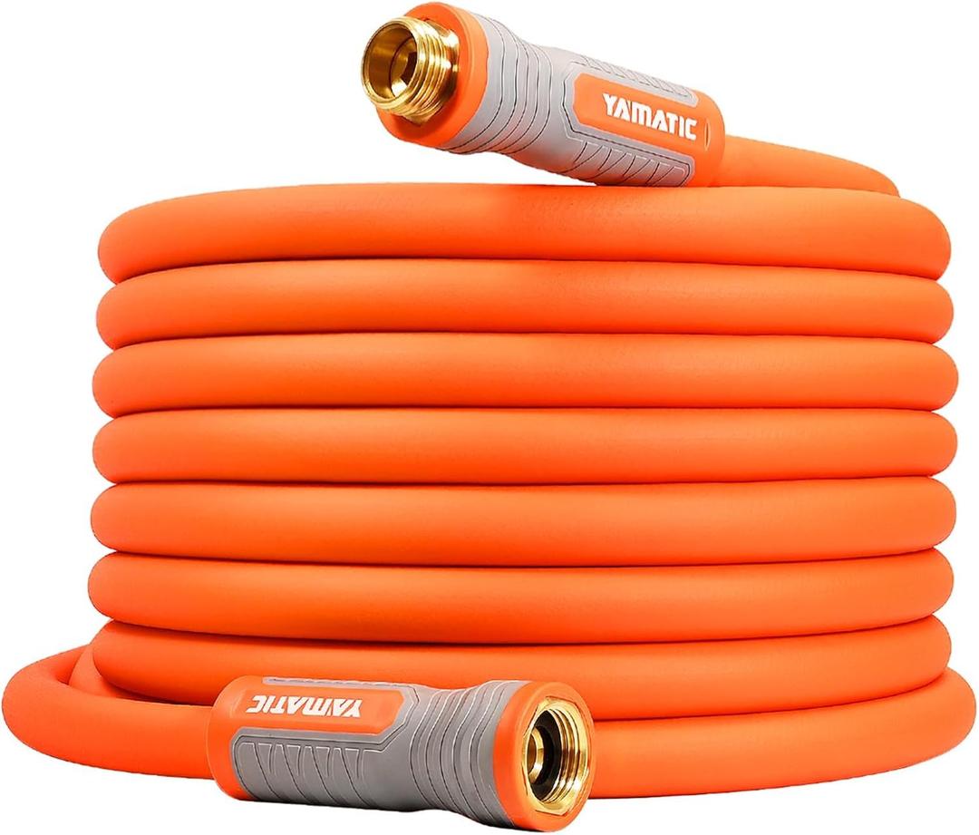 YAMATIC Garden Hose 5/8 in x 30 ft, Ergonomic Swivel Fittings, Burst 600 PSI,Heavy Duty, Flexible and Lightweight Water Hose (30FT, Orange)