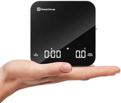 Rechargeable Mini Coffee Scale with Timer, Maestri House Espresso Scale, 2kg/0.1g Accurate Scale for Espresso and Pour-Over Coffee, Portable Digital Kitchen Scale with Automatic Timing（Black&Silver）
