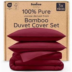 Bambaw 100% Viscose Derived from Bamboo Duvet Cover Queen Size – 3 pcs Luxury Duvet Cover Queen Cooling Set, Soft Duvet Cover Queen Size Set, Breathable Duvet Cover, No Comforter (Burgundy)