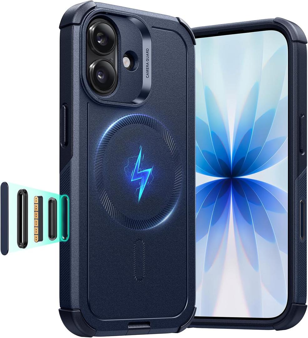 ESR for iPhone 17 Case, 7X Military-Grade Drop Protection, Shock-Absorbing Rugged Cover with Camera Control Button, MagSafe Accessories Compatible, Cyber Series, Navy Blue