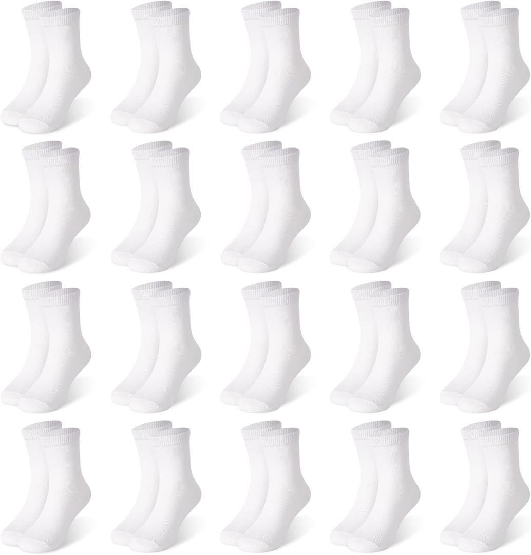ZERULETS 20 Pairs Toddler Kids Crew Socks - Boys Girls Athletic Mid Calf Cut for School, 1-13 Years (White, S)