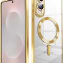 TOBOVON Slim Thin for Samsung Galaxy S25 Edge Case, Compatible with MagSafe, Built-in Camera Lens Protector, Shockproof Protective Phone Case, Soft Electroplated Clear Cover, Gold