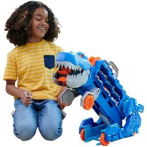 Hot Wheels City Toy Car Track Set, Ultimate T-Rex Transporter, Dinosaur Hauler for 20+ Vehicles, Semi Transforms into Dino with Lights & Sounds