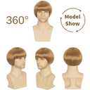 Yan Dream 60s 70s Retro Blonde Bowl Cut Wig for Men - Funny Mop Top Mushroom Hair with Blunt Bangs for Halloween Nerd Cosplay
