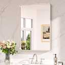 Keonjinn 22 x 30 Brushed Nickel Bathroom Mirrors for Over Sink, Rounded Rectangle Bathroom Vanity Mirror, Brushed Silver Framed Farmhouse Mirror, HD Tempered Glass Wall Mirror(Horizontal/Vertical)