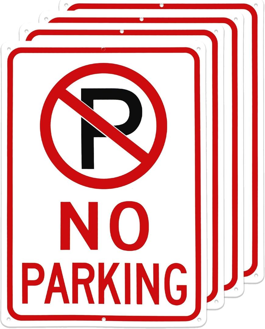 OLANZU No Parking Signs - 4 Pack 10 x14 Inches - Engineer Grade Metal No Parking sign