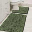 H.VERSAILTEX Bathroom Rugs Luxury Chenille Mat Set, Soft Plush Shower Rug + Toilet Mat, Microfiber Shaggy Carpet, Super Absorbent, Machine Washable (Curved Set, 32" x 20"/20" x 20", Loden)