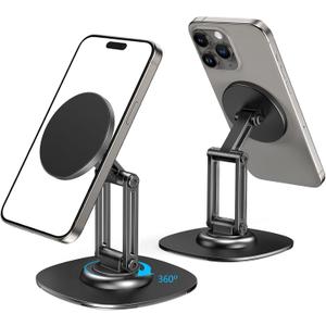 CreaDream Magnetic Phone Stand, MagSafe iPhone Stand Holder for Desk with 360 Rotating Metal Base, Foldable Cell Phone Stand Compatible with iPhone 16 15 14 13 12 Pro Max and MagSafe Case (Black)