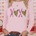 Valentines Day Shirts for Women XOXO Heart Graphic Tshirt Valentine Gifts Long Sleeve Tee Tops (Pink, L)