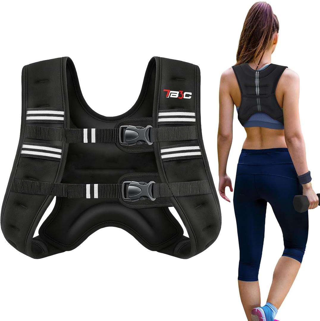 Weighted Vest Woman - 5lb/6lb/8lb/12lb/16lb/20lb/25lb/30lb Womens Weight Vest for Walking, Strength Training Weight Vests for Men, Reflective Stripe Fitness Vest for Workout Running Jogging (Black)