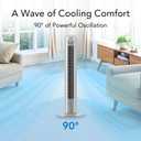 Comfort Zone 32-Inch Oscillating Tower Fan Ultra-Slim Bladeless Design with 3 Speeds, 90 Wide Oscillation & Built-in Carry Handle Quiet Portable Standing Fan for Bedroom, Home, or Office, Gray