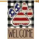 AVOIN colorlife American Flag Paw Print Patriotic 4th of July House Flag 28x40 Inch Double Sided Outside, Welcome Buffalo Plaid Yard Outdoor Decoration