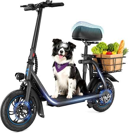 Urbanmax C1 Electric Scooter for Adults & Teens,20 Miles, 265 Lbs,Top Speed 15.5MPH, Wide Anti-Slip Deck for Commute, Groceries, Pets, Foldable E-Scooter with Seat and Basket,Dark Black