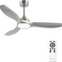 52 Inch Quiet DC Motor 6 Speed High CFM Modern Ceiling Fan with Lights Remote Control, 3 Blade Indoor Silver Ceiling Fan for Bedroom, Office, Living Room