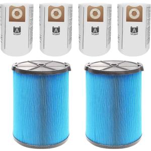 VF5000 Filter for Ridgid Shop Vac 5-20 Gallon Wet Dry Vacuums, 3-Layer High-efficiency Fine Dust Filter Fits WD1450 WD0970 WD1270 WD09700 WD06700 WD1680 (2 Pack VF5000 Filters + 4 Pack VF3502 Bags)
