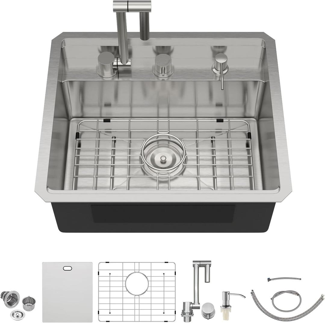 Outdoor Sink 21 Inch Undermount Bar Sink with Faucet, 21"x18"x9"-Faucet