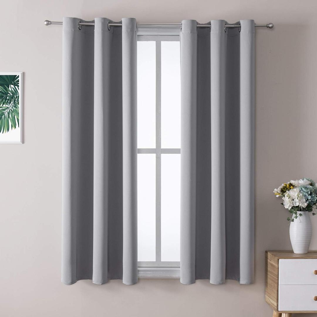 ChrisDowa Grommet Blackout Curtains for Bedroom and Living Room - 2 Panels Set Thermal Insulated Room Darkening Curtains (Light Grey, 38W x 45L)