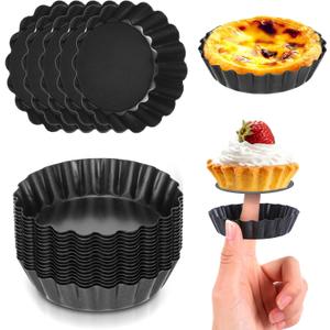 16 Pcs Mini Tart Pans Egg Tart Molds with Removable Bottom Round Nonstick Quiche Pan Mini Pie Pans Small Bakeware Mold Fluted Side for Mousse Cake Dessert Baking (3 Inch, Dark Gray)