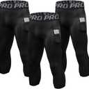 LANDUNSI 3 Pack Mens 3/4 Compression Pants Basketball Running Tights with Pockets Athletic Leggings for Sports Baselayer (Medium, 3 Pack:black*3)