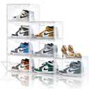 Amllas 8 Pack Shoe Boxes Clear Plastic Stackable, Large Shoe Storage Organizer with Lids,Drop Side Shoe Containers for Entryway,Sneaker Storage Fit up to US Size 13 (13’’x 10.6”x 8.3”)