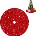 FUHSY Red Tree Skirts Christmas Sequined Tree Decorations 36 Inches Diameter Velvet Fabric Glitter Embroidered and Sequined Tree Cover Skirts Soft Shimmer Tree Mat for All Occasions