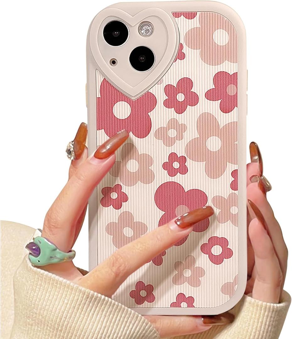 Lovmooful for iPhone 13 Case Cute Flower Floral with Love Lens-Pink Flower