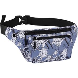 KAMO Fanny Pack, Waist Bag Sling Backpack Water Resistant Durable Polyester Small Waist Bag (A-Grey - leaves)