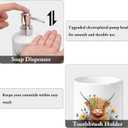 FYSUIMU Highland Cow Bathroom Toothbrush Holder Set Watercolor Rustic Cow Wildflower Ceramic Soap Dispenser with Tooth Brush Organizer for Modern Countertop Decor Set