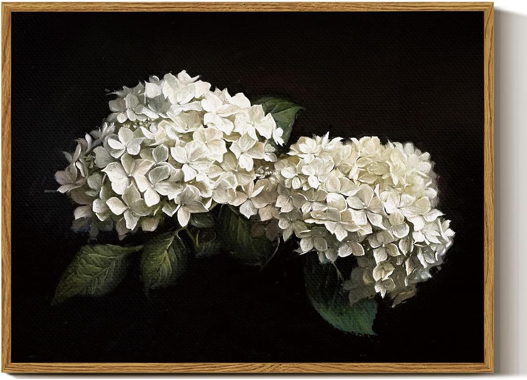 InSimSea Framed Canvas Prints Art Vintage Decor, Flower Moody Hydrangea Still Life Painting Room Decor Aesthetic, Farmhouse Art, Botanical Floral Wall Pictures for Bedroom Kitchen Shelf, 12x16inch