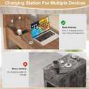 End Table with Charging Station 24'' Nightstand with Charging Station Vintage Side Table with Storage Wooden Sofa Side Table and Outlets Bedside Table for Living Room Office Bedroom (Brown)