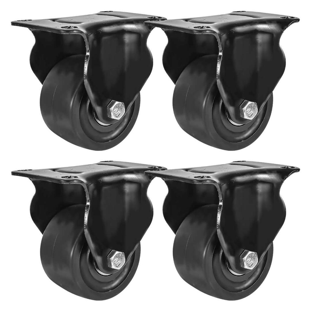 FactorDuty 3 inch Heavy Duty Polyurethane Caster Wheels Rigid Fixed None Swivel Industrial Grade Solid Low Profile Smooth and Silent 3000LB Capacity Pack of 4