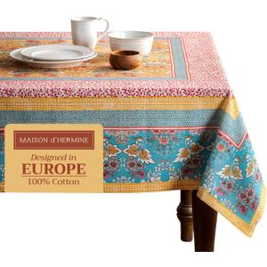 Maison d' Hermine Table Cloth Rectangle Table 100% Cotton 70 x 90 Inches Tablecloth Reusable Decorative for Dining Kitchen Room Farmhouse Home Easter Decorations Spring Summer - Marquise