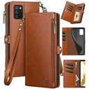 XcaseBar for Samsung Galaxy A03S Wallet case with Zipper Credit Card Holder【RFID Blocking】, Flip Folio Book PU Leather Phone case Shockproof Cover Women Men for SamsungA03S case Light Brown