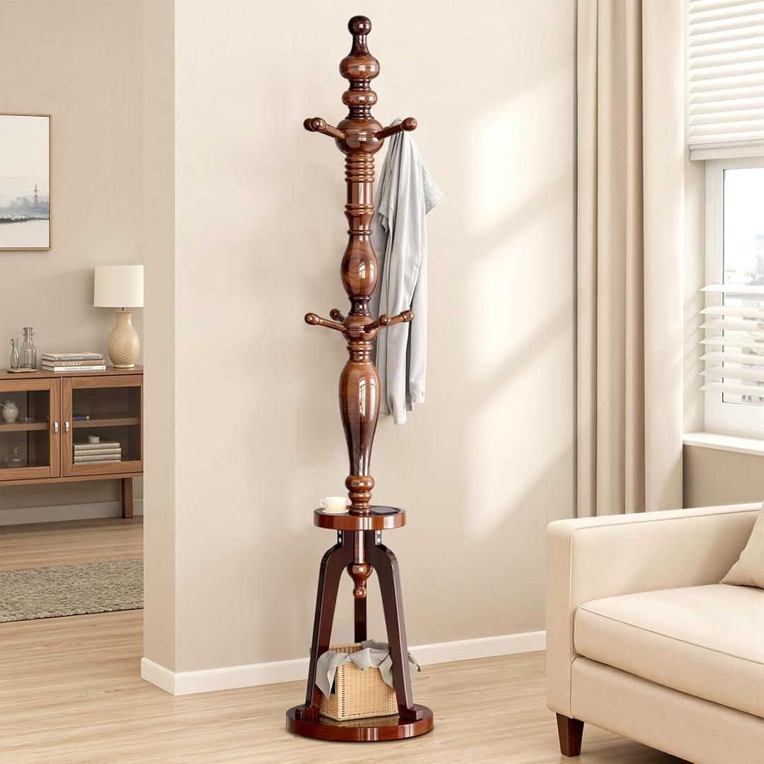 Coat Rack Freestanding with 8 Hooks & Storage Shelf, Wooden Hall Tree Coat Hanger Stand, Heavy Duty Entryway Organizer with 220 LB Load Capacity, Sturdy Wood Coat Tree for Entryway Hallway Office Home (020-HTS)