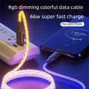 DHBY RGB USB Type C to Type C Fast Charging Cable Phone Charger High Data Speed Light Up Colourful RGB Current Flowing for All USB C Device-USB C to C RGB 39 Inche