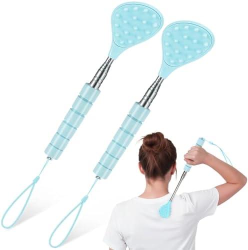 BrightRow 2 Pcs Telescoping Back Scratcher Portable Extendable Metal Double Sided Backscratcher Birthday White Elephant Gift Christmas Stocking Stuffers for Men Women Teen (Blue)