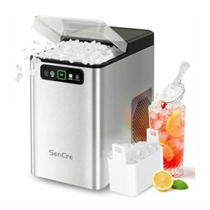 Nugget Ice Maker Countertop 40Lbs/24H Soft Chewable Ice Machine Pellet Crushed Ice Makers, One-Click Operation Auto Self-Cleaning Stainless Steel with Scoop for Home Kitchen Office, Silver