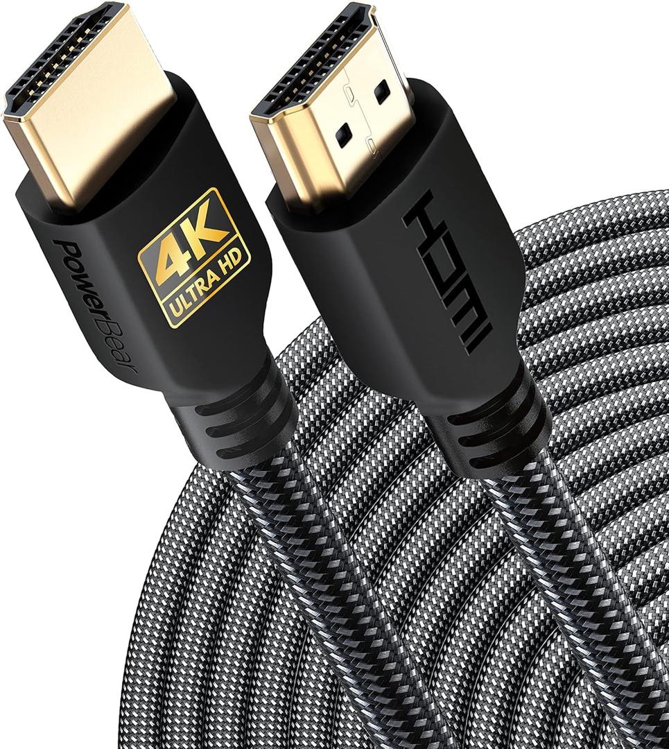 PowerBear 4K Long HDMI Cable 50 ft | High Speed, Braided Nylon & Gold Connectors, 4K @ 60Hz, Ultra HD, 2K, 1080P, ARC & CL3 Rated | for Laptop, Monitor, PS5, PS4, Xbox One, Fire TV, Apple TV