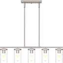 Zevluck 5 Light Island Lights for Kitchen, Nickel Brushed Chandelier Light Fixture with Glass Shades, Dining Room Light Fixtures Over Table with Adjustable Rods, Farmhouse Chandeliers for Dining Room