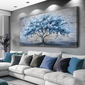KELIYUAN Large Wall Decor Canvas Painting Wall Art For Living Room Dining Room Hallway Abstract Blue Tree Office Bedroom Decoration Artwork Picture Print For Home Decoration Aesthetics 24x48 In
