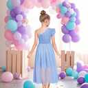 LQSZ Girls Sequin Dress Ruffled Sleeve Toddler Tulle Sparkly Formal Pageant Prom Party Dresses 3-14 Years (9-10 Years, Blue)