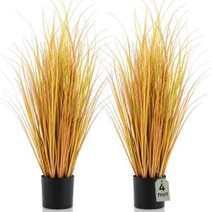Jexine 2 Pieces 4 ft Tall Artificial Grass Plant Potted Artificial Greenery Floor Plants Fake Pampas Grass Tall in Pot for Housewarming Gift House Garden Bathroom Lobby Indoor Outdoor(Fall)